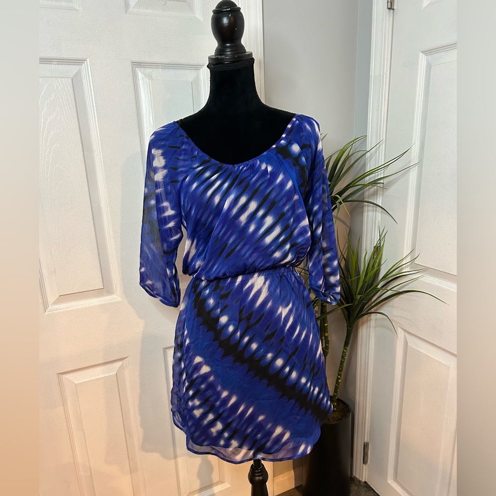 Express Blue Tie Dye Sheer Dress | Small | Lined Boho Summer Dress